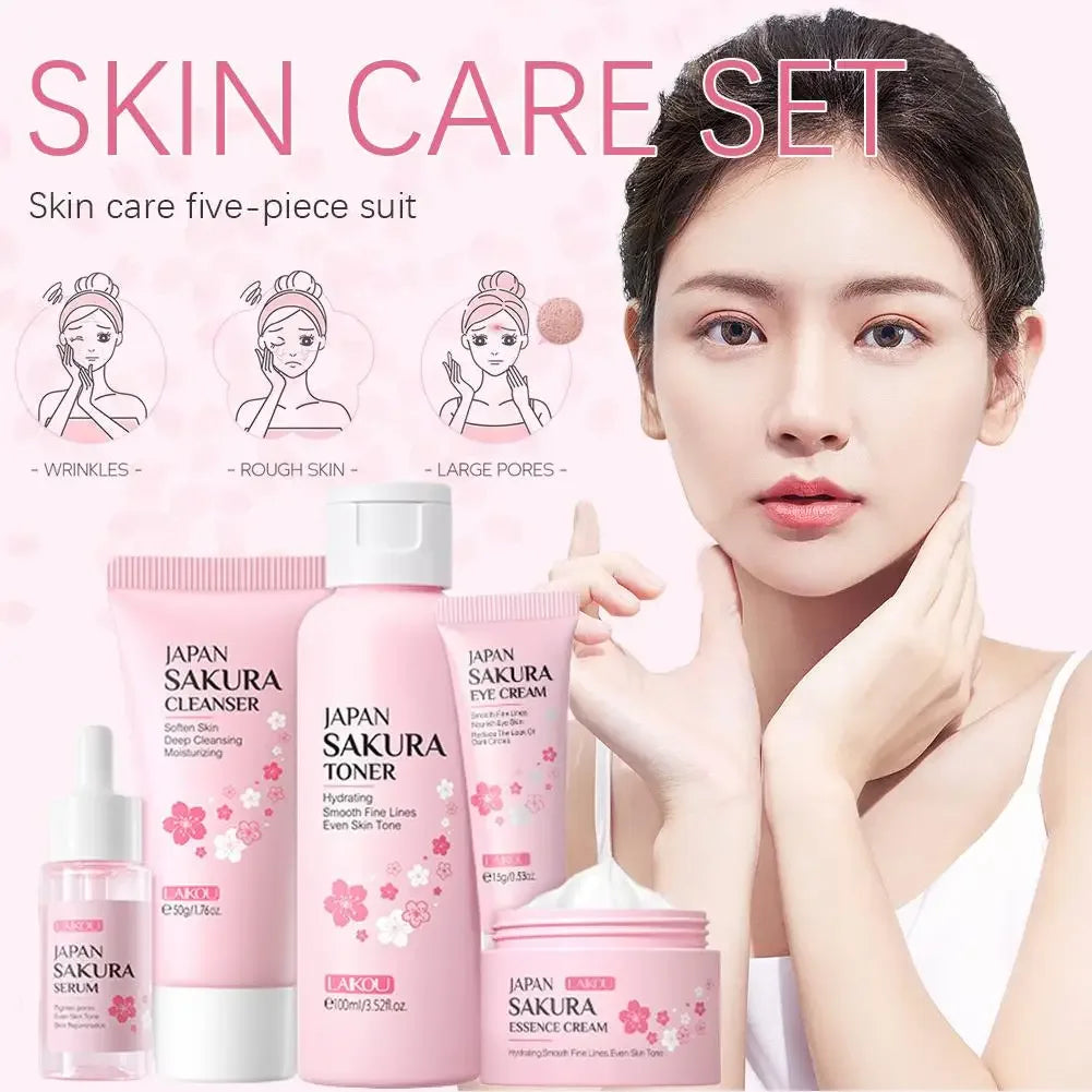 5/3pcs/Set Sakura Skin Care Sets Face Cream Serum Toner Facial Cleanser Sunscreen Eye Cream Gift Box Face Skin Care Set Product - My Vixen Vault