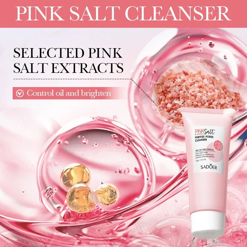 SADOER Himalayan Pink Salt Facial Cleanser Deep Cleansing Moisturizing Face Wash Foam Cleanser Face Cleansing Skin Care - ...