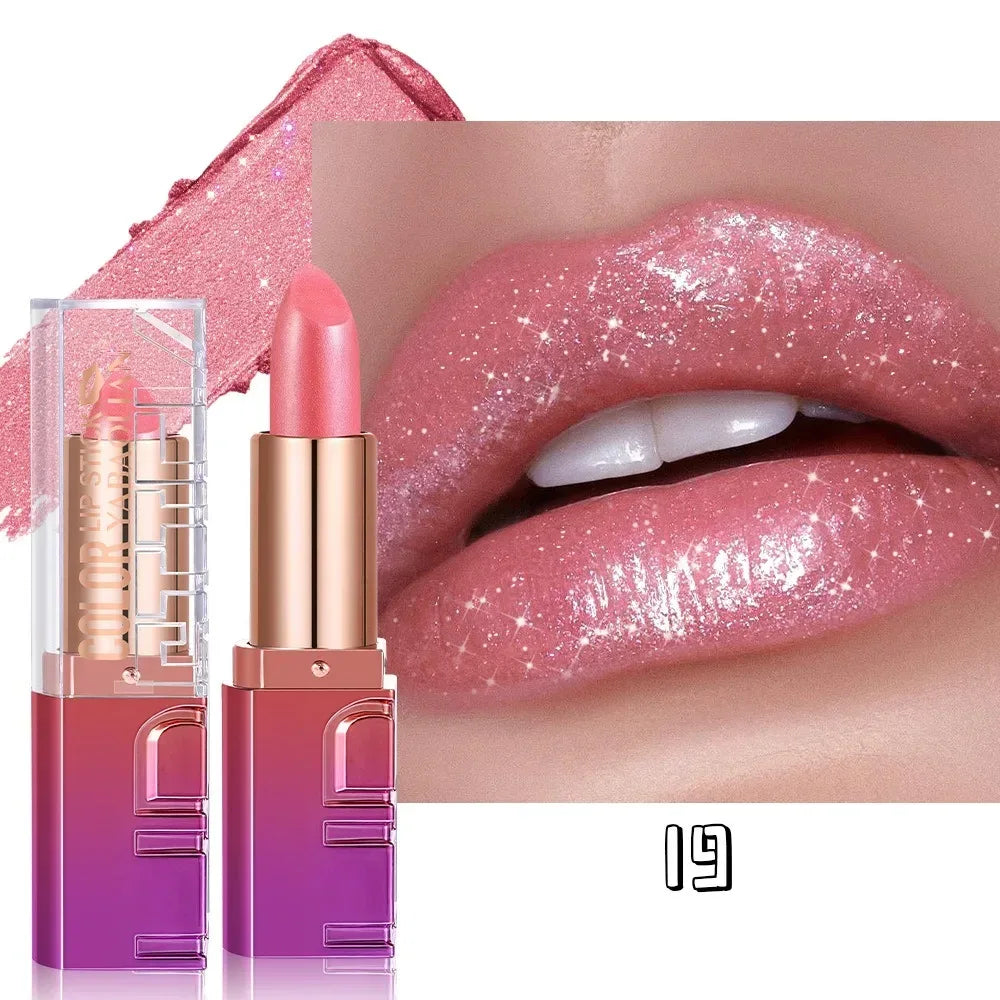 Nude Rose Pink Pearlescent Glitter Velvet Lipstick Golden Sparkle Waterproof Long Lasting Metallic Diamond Lipstick Women Makeup - My Vixen Vault