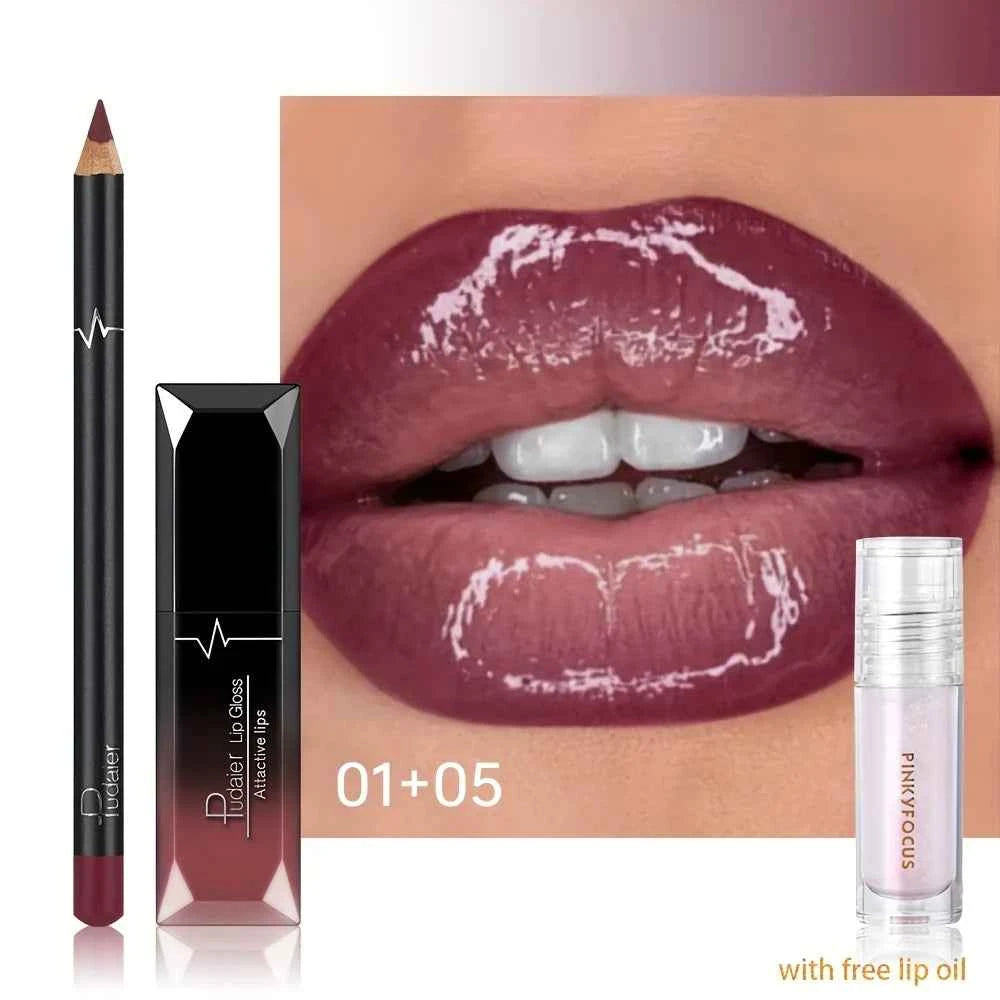 3PCS Ombre Lip Kit: Lip Liner + Lip Gloss + Lip Oil, Gradient Lips Makeup, Nude Shades, Hydrating, Non-Sticky