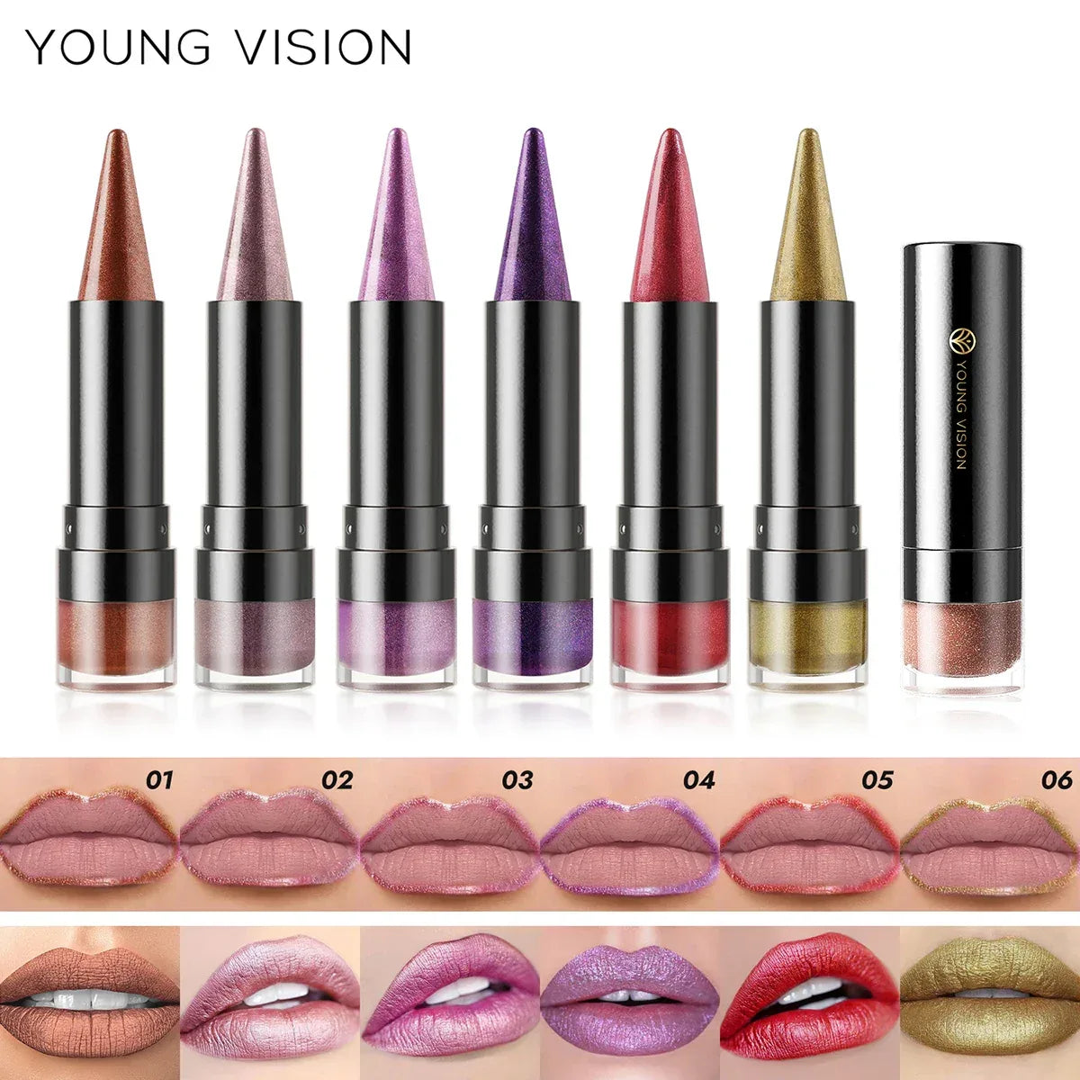 YOUNG VISION Six-Shade Matte Pearl Shimmer Dual-Effect Lipstick Waterproof, Non-Transfer Lipstick Cosmetics - My Vixen Vault