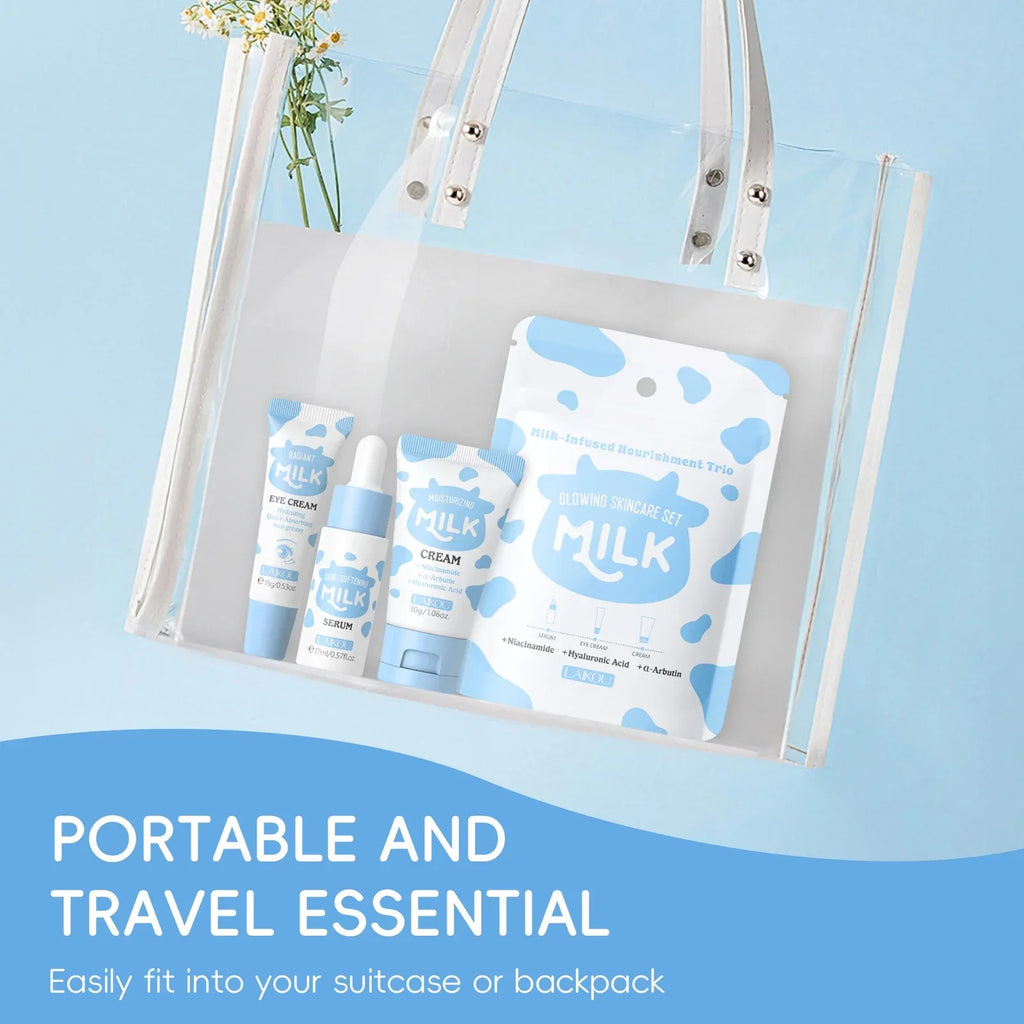 LAIKOU Milk Glowing Trio Set Deep Nourishment Kit Hydrating Skincare Non-Greasy Serum Eye Cream Moisturizer Gift Set - My Vixen Vault
