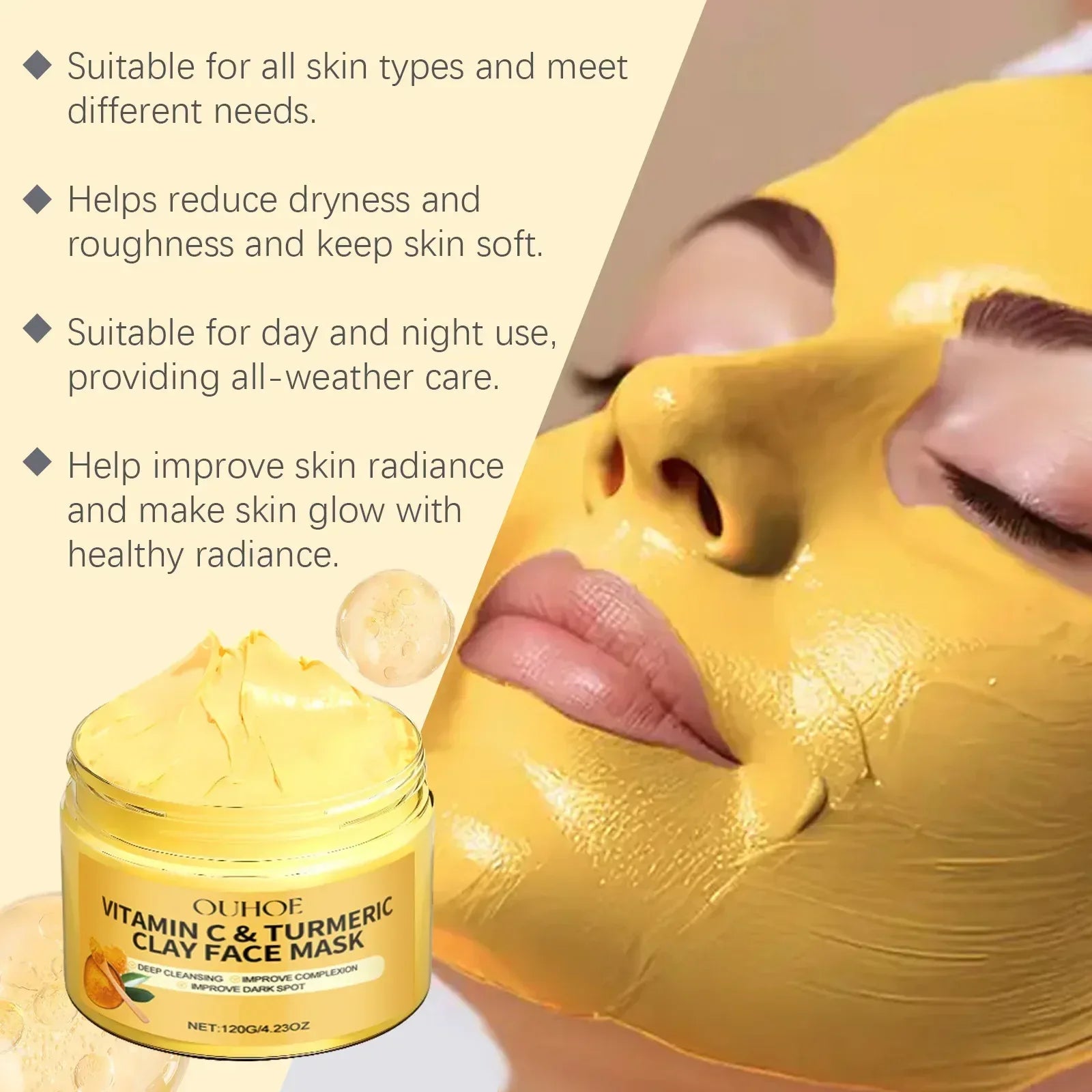 Vitamin C Turmeric Mud Mask Exfoliating Facial Mask Improve Pore Deep Cleansing Nourishing Hydrating Glowing Skin Care Cla...