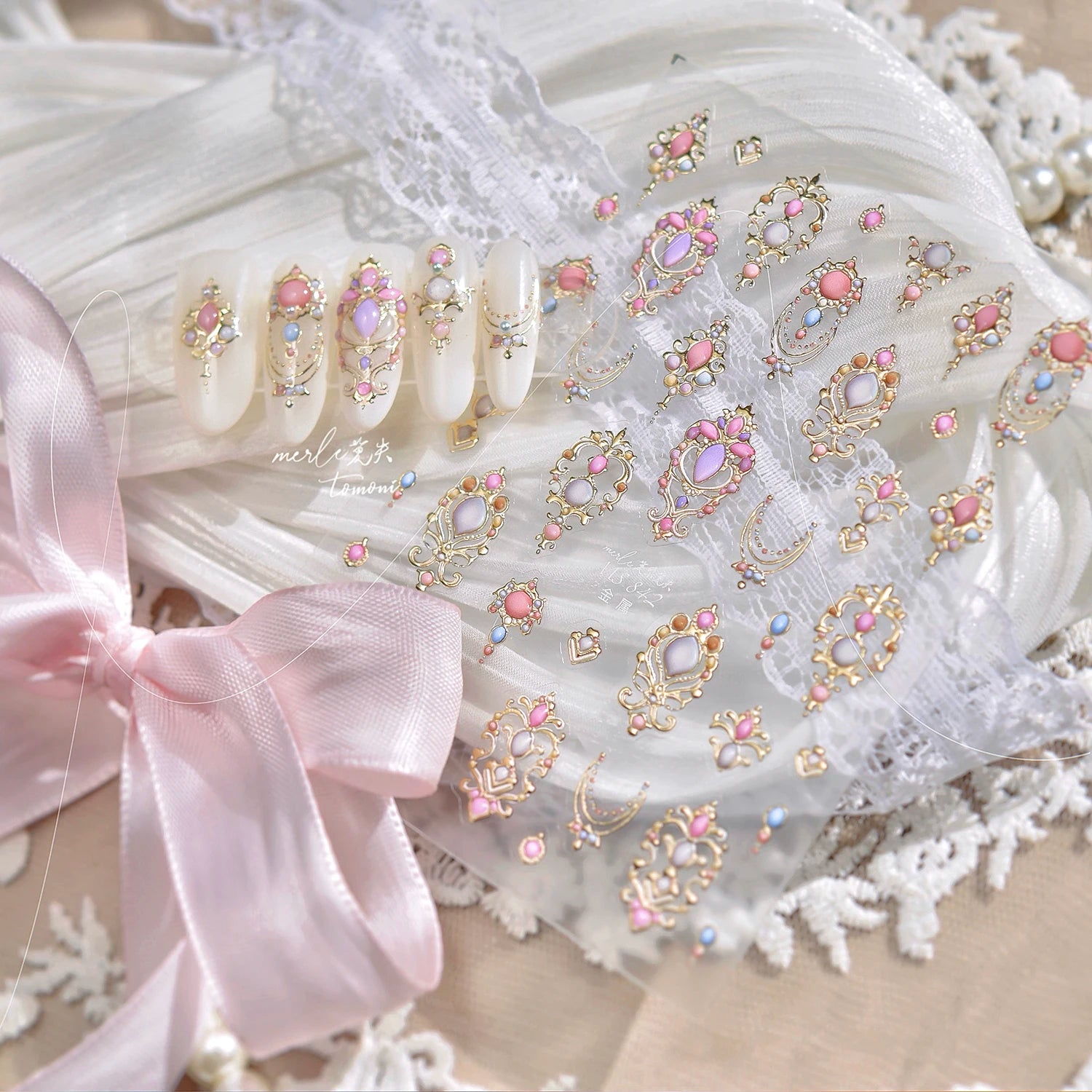 1PCS 5D Picture Frame Style Nail Art Stickers Relief Necklace Gemstone Nail Art Accessories Temperament Girl Stickers