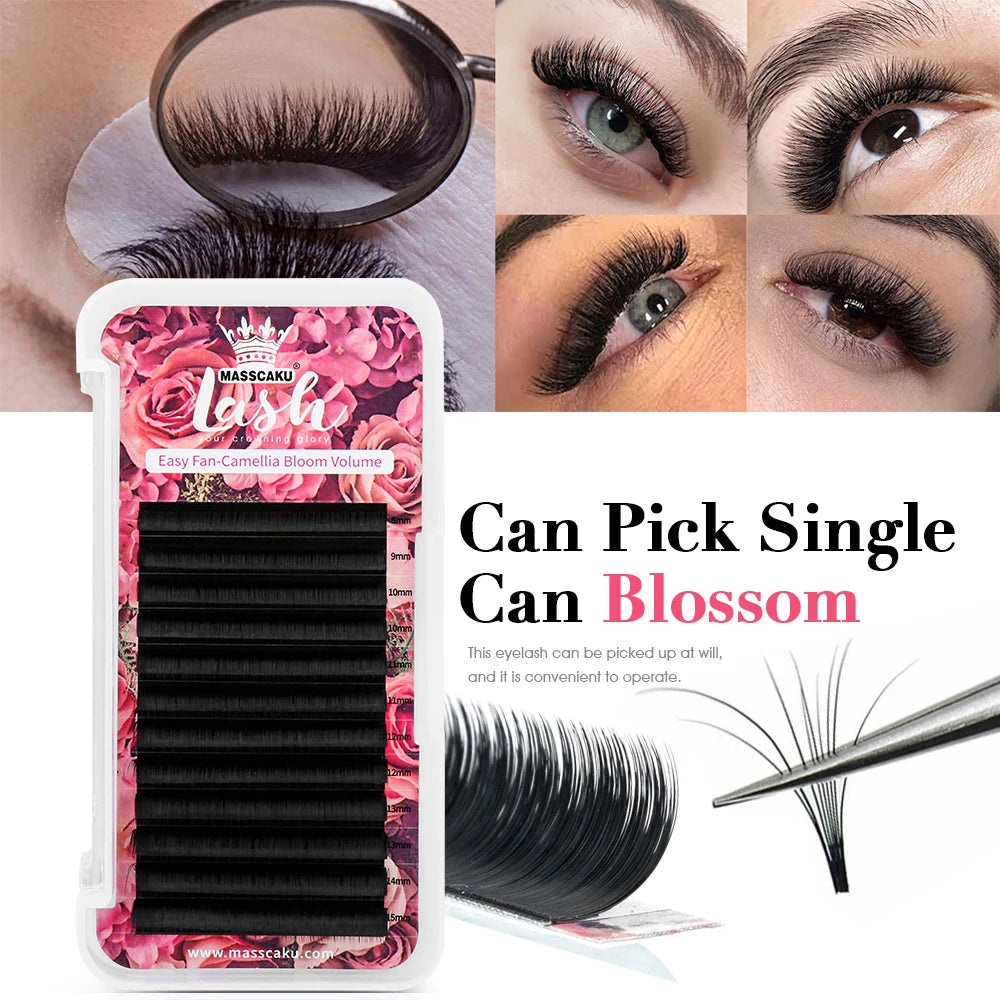 MASSCAKU Korean Pbt Material Easy Fanning Blooming Lash Trays C CC D DD Curl Faux Mink Automatic Flowering Eyelashes Extensions - Beauty Collection Studio