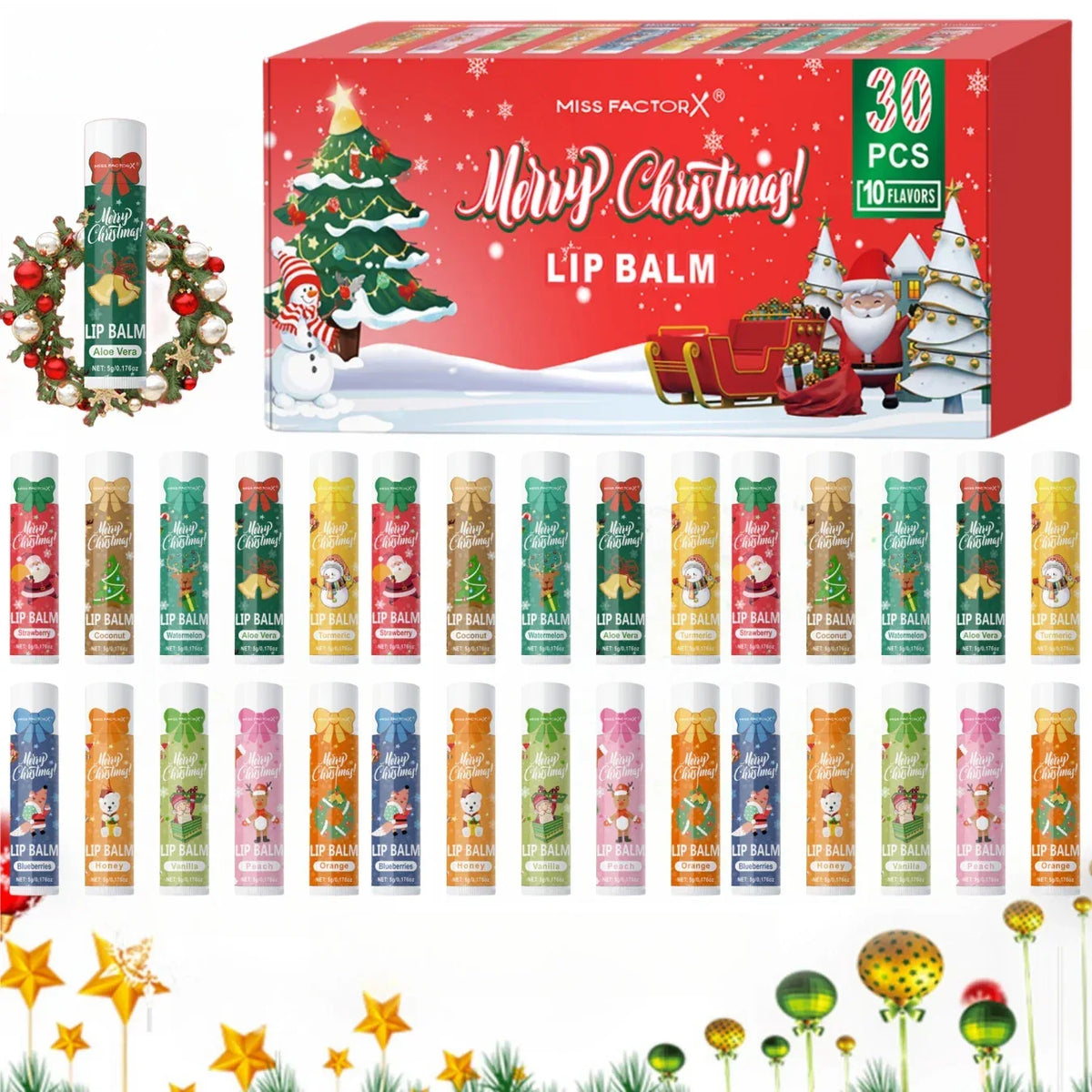 Christmas gift box, lip balm 30PCS/box lip balm set, durable moisturizer, Christmas gift, women's gift, party gift.