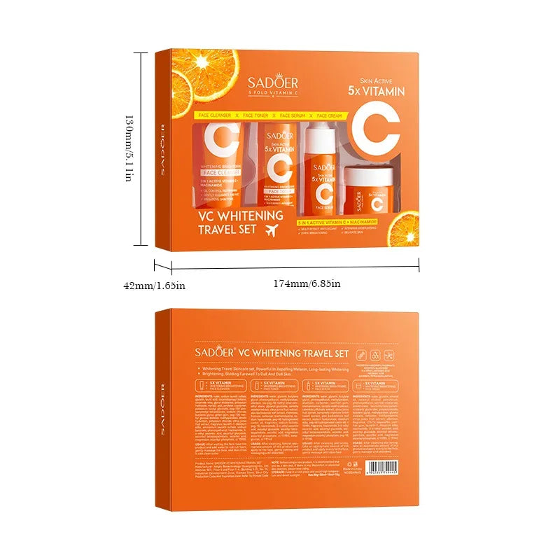 Five-piece vitamin C moisturizing travel skin care set vitamin C facial cleanser toner essence cream portable skin care products.