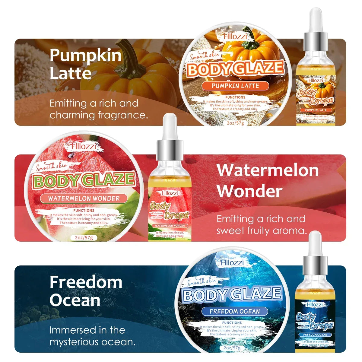 Body Glaze & Body Oil Combination Various flavors Non-greasy Hydrating and moisturizing Body Lotion Massag.