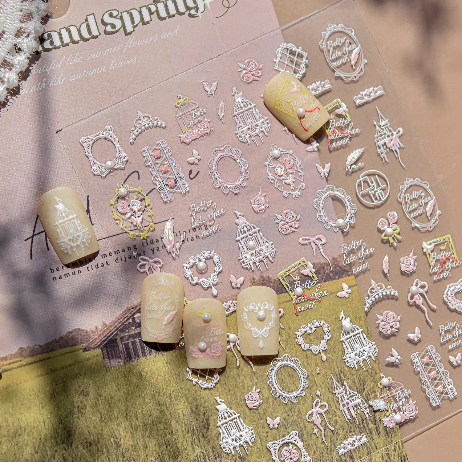 1PCS 5D Picture Frame Style Nail Art Stickers Relief Necklace Gemstone Nail Art Accessories Temperament Girl Stickers