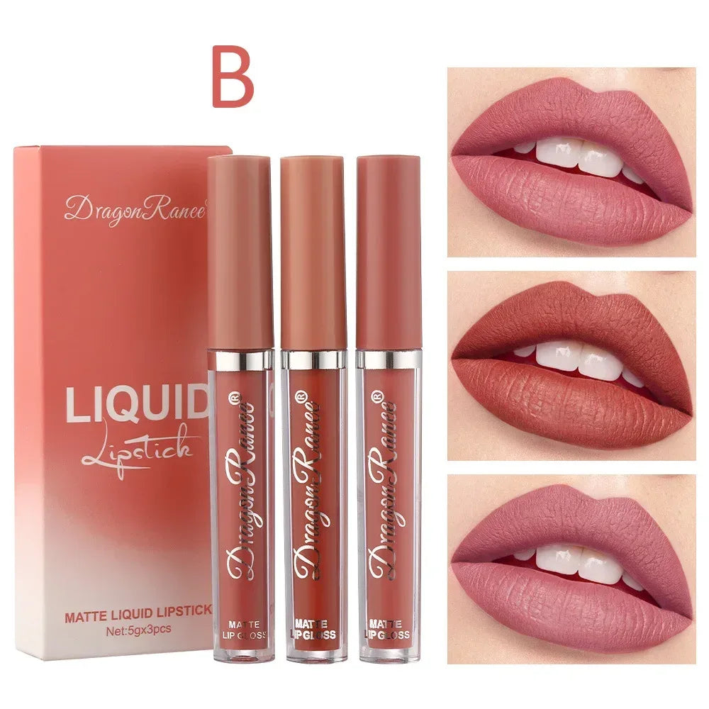 3 PCS Liquid Lipsticks Set Long Lasting Make Up For Women Korean Beauty Cosmetics Matte Lipsticks Waterproof Long lasting - My Vixen Vault
