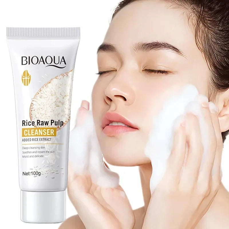BIOAQUA Rice Raw Pulp Facial Cleanser Face Wash Foam skincare Moisturizing Skin Brightening Rejuvenation Face Cleanser Skin Care - My Vixen Vault