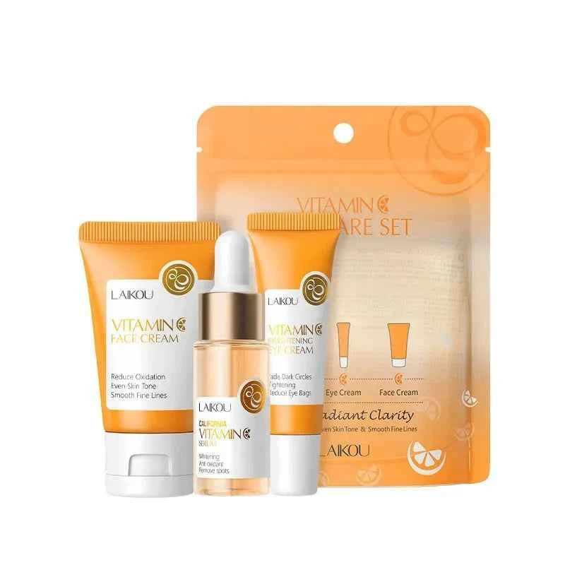 3pcs/set LAIKOU Skin Care Set Vitamin C Sakura Snail Essence Serum & Eye Cream & Face Cream Moisturizer Travel Size Skincare Set
