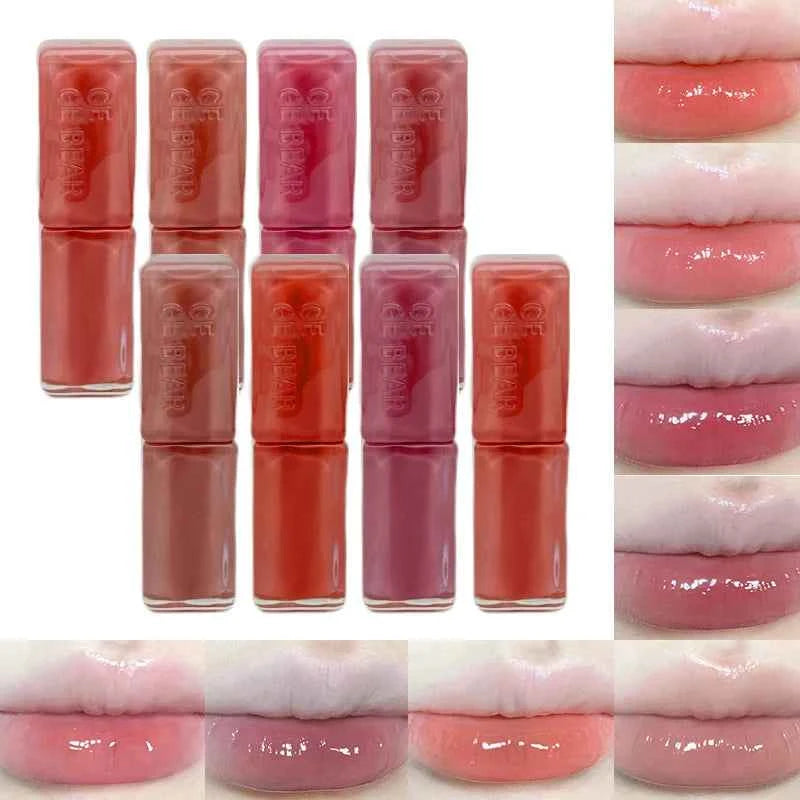 Gege Bear Mirror Gloss Lipstick — Ice-Translucent Water-Gloss Finish, Plumping and Hydrating.