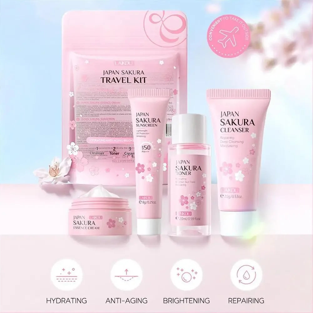Sakura Skin Care Sets & Kits With Cleanser,Serum,Eye Cream,essence Cream Beauty Products For Women Gift Sets Routine Travel Kit.