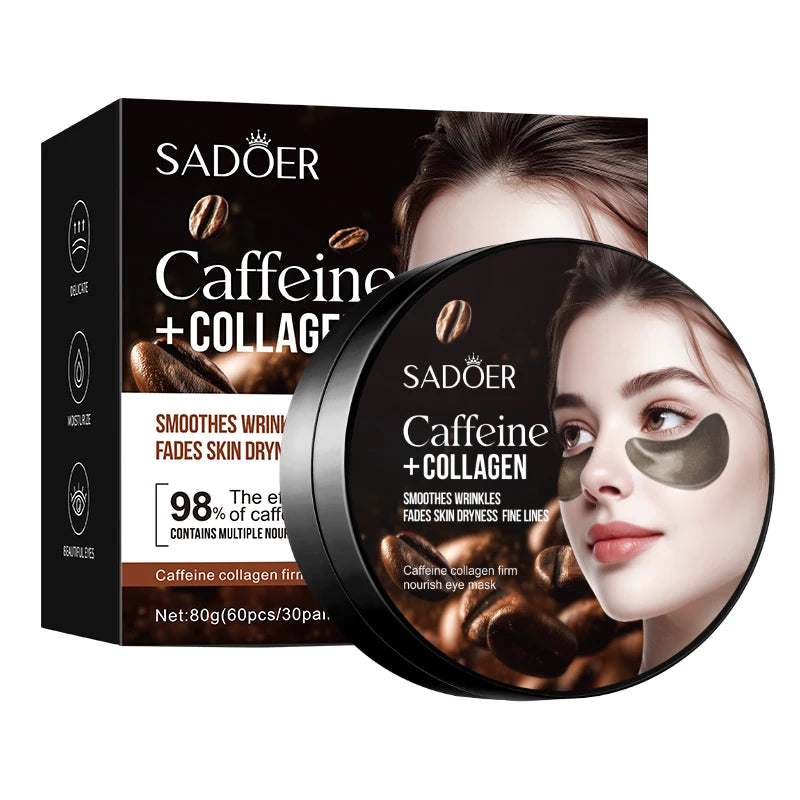 60pcs SADOER Caffeine Crystal Collagen Eye Mask Anti Dark Circles Ant -Aging Anti Wrinkles Moisturizing Eye Patches Skin Care - Beauty Collection Studio