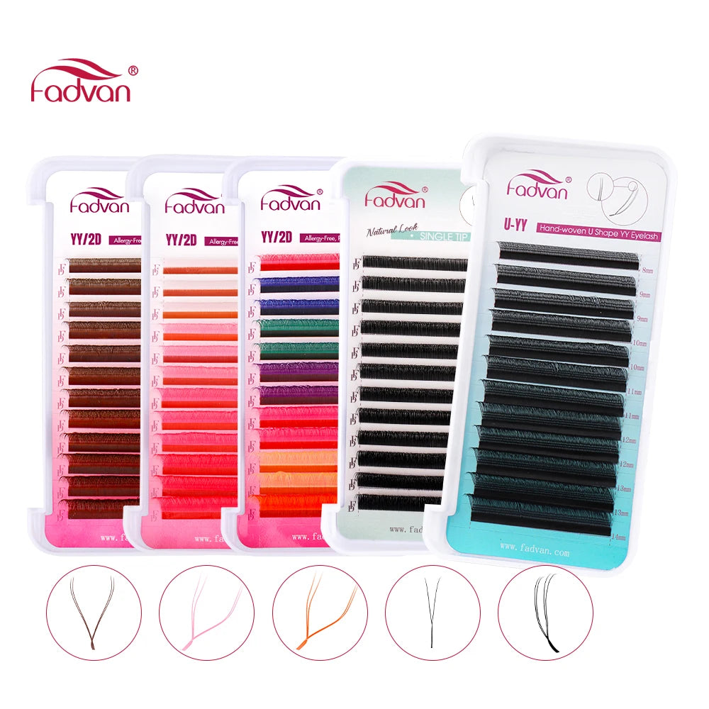 FADVAN YY/U Shape 8-14mm D/C Curl Eyelash Extension Colorful Brown/Mix Color/Gradient Pink/Black Volume Fan Brazilian Faux Lash - Beauty Collection Studio