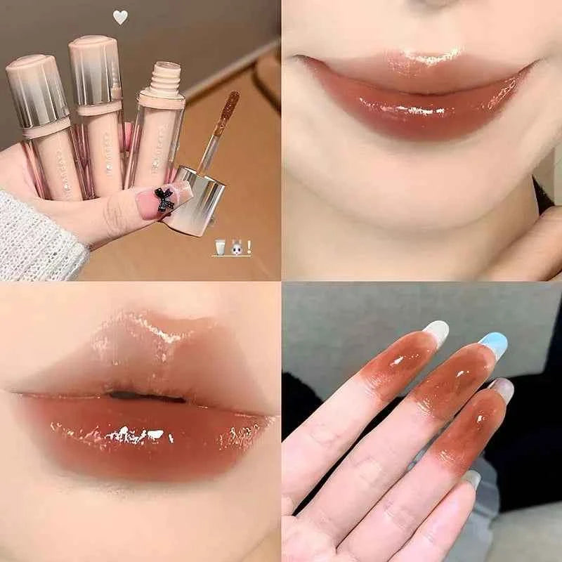 Mirror Lip Glaze Moisturizing Waterproof Forming Quickly Grape Purple Water Light Lip Gloss Non-Sticky Red Jelly Lipstick Makeup.