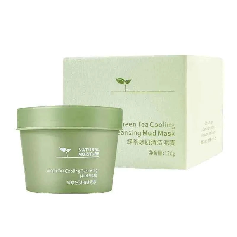 Green Tea Ice Mud Mask Cleansing Moisturizing Oil Control Blackhead Removal Cleansing Mud Mask Applicator Mud Mask 1PCS 120g