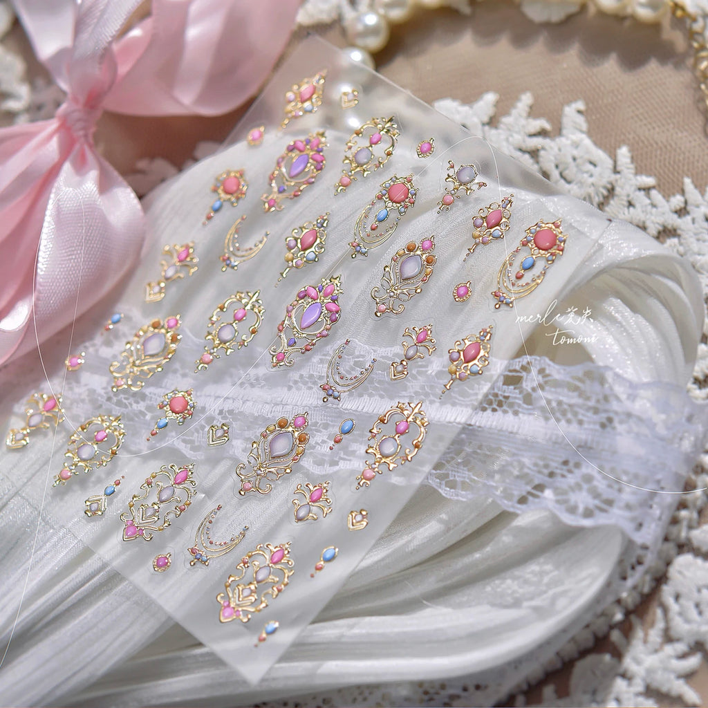 1PCS 5D Picture Frame Style Nail Art Stickers Relief Necklace Gemstone Nail Art Accessories Temperament Girl Stickers - Beauty Collection Studio