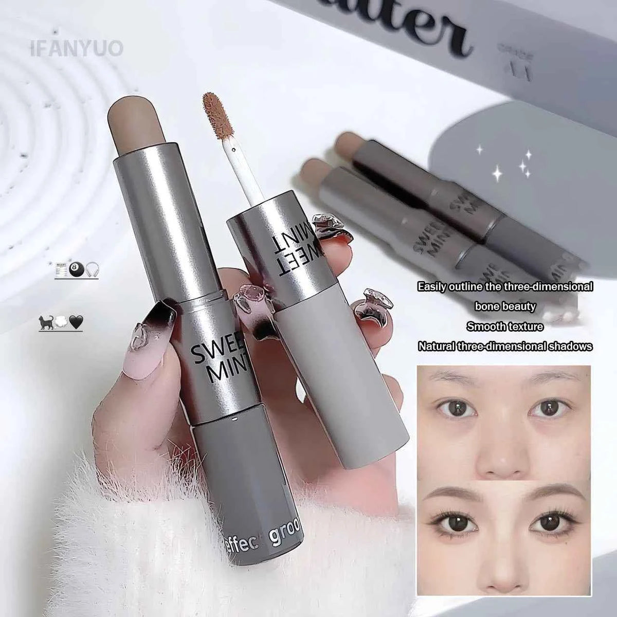 Moisturizing Matte Concealer Contour Stick Smooth Lasting 3D Nose Shadow Waterproof Face Highlight Brighten Contour Makeup.