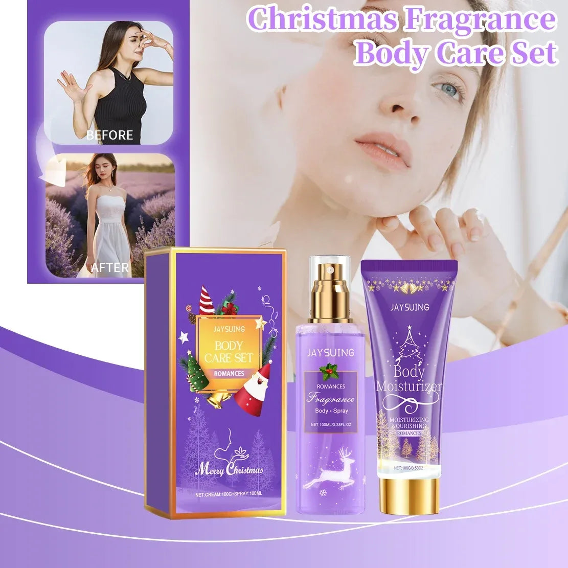 Christmas Fragrance Body Care Set Deep Moisturizing And Brightening Skin Body Lotion Lasting Fragrance Spray Holiday Gift Box.