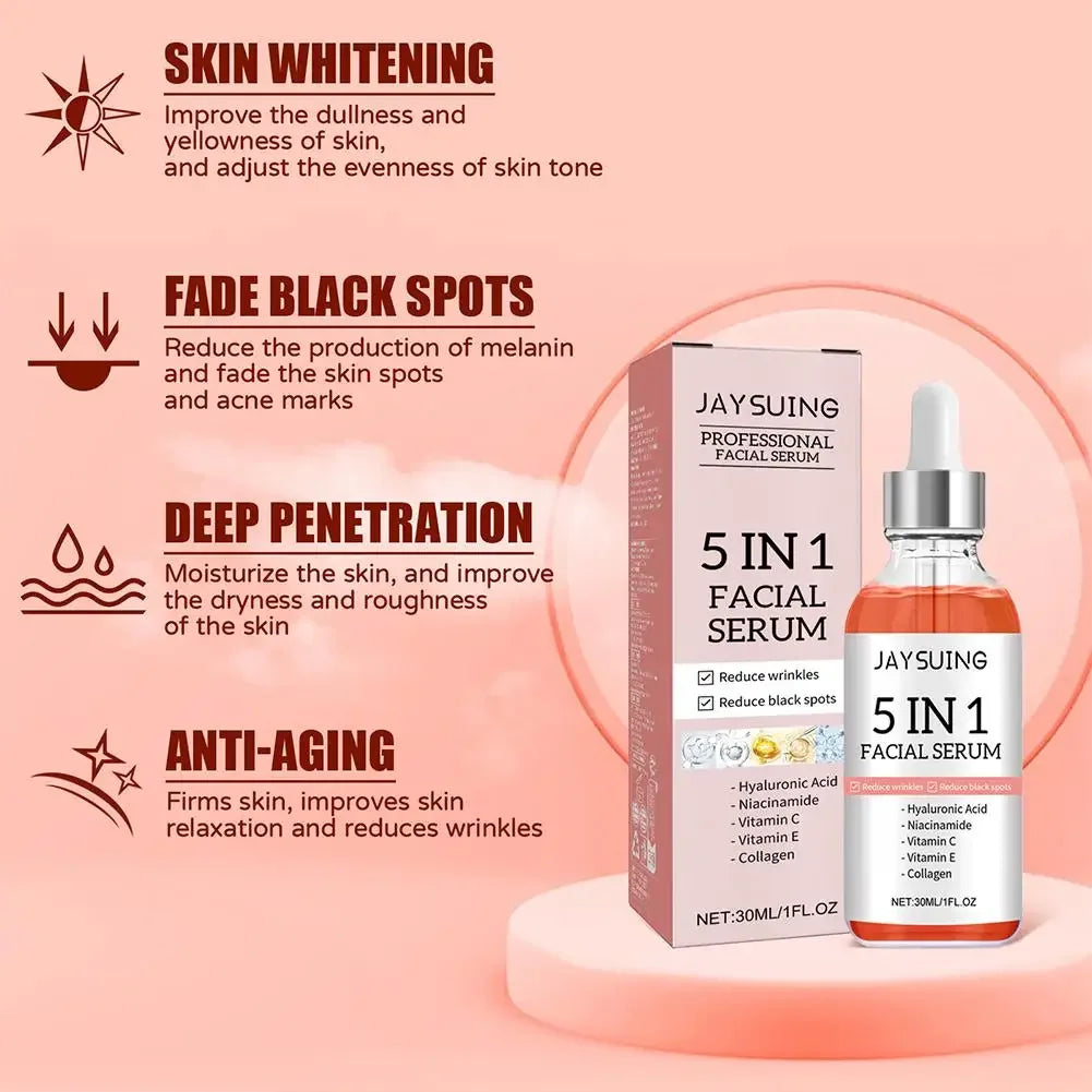 5 In 1 Fade fine lines Firming Face Serum Moisturizing brightning Vitamin C Hyaluronic Acid Facial Serum Shrink Pores Skin Care - My Vixen Vault
