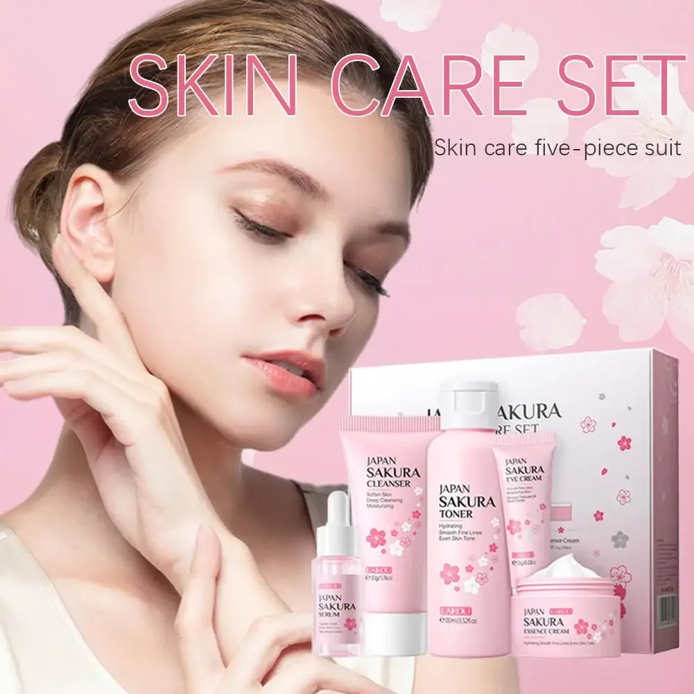 5/3pcs/Set Sakura Skin Care Sets Face Cream Serum Toner Facial Cleanser Sunscreen Eye Cream Gift Box Face Skin Care Set Product - My Vixen Vault
