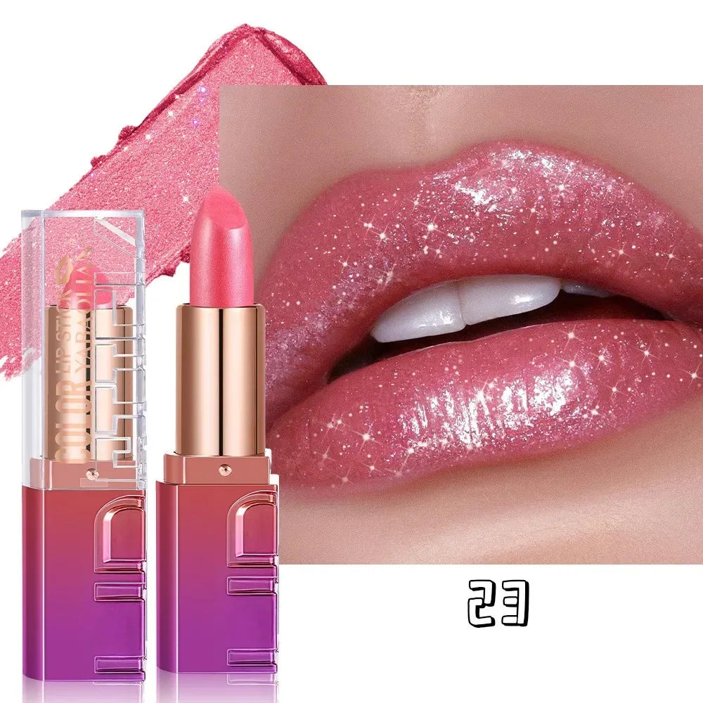 Nude Rose Pink Pearlescent Glitter Velvet Lipstick Golden Sparkle Waterproof Long Lasting Metallic Diamond Lipstick Women Makeup - My Vixen Vault