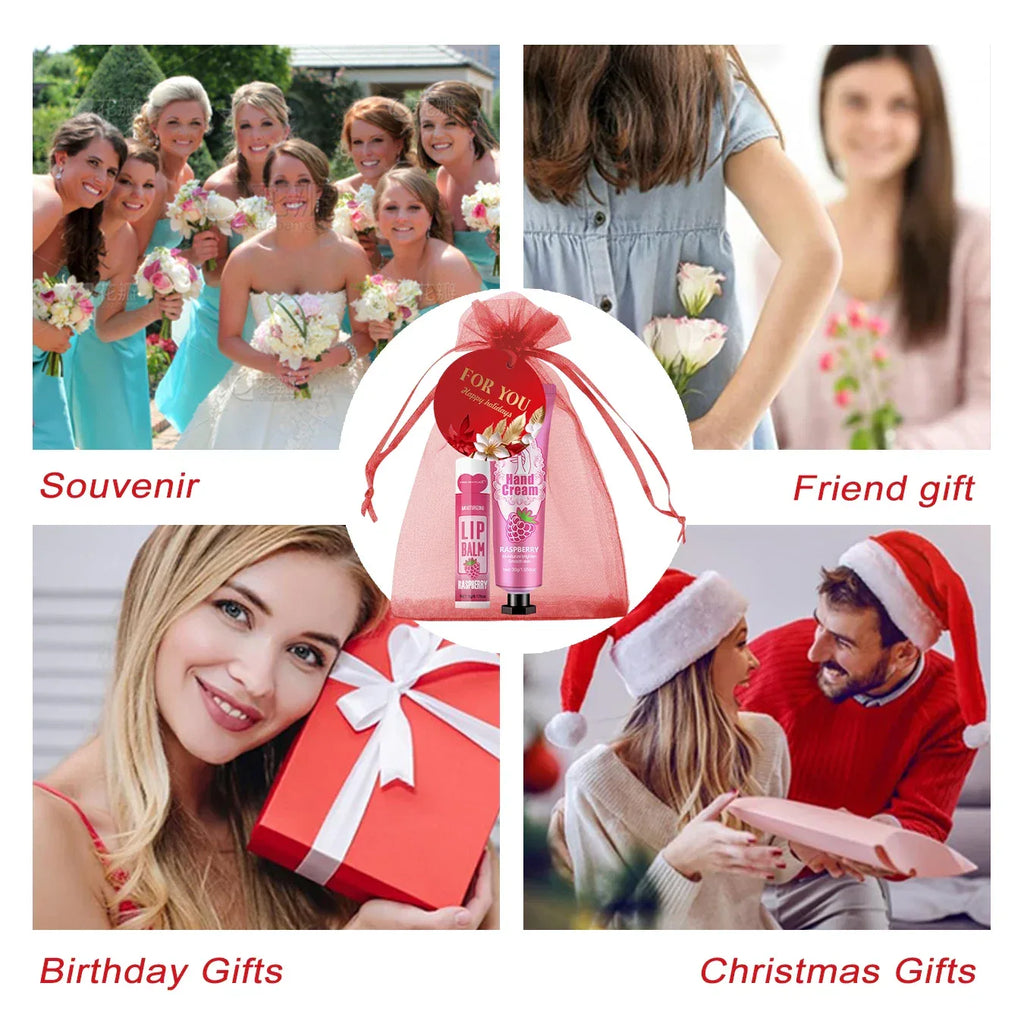 96pcs gift set hand cream and lip balm, with thank you card and organza bag, suitable for wedding, ladies party.