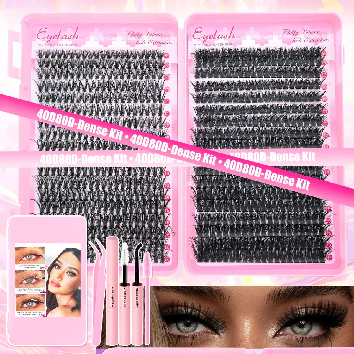 DIY Lash Extension Kit Clusters Individual Eyelashes Kit 9-16mm with Bond and Seal Wispy Natural Mange Lashes - My Vixen Vault
