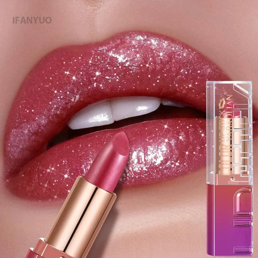 Nude Rose Pink Pearlescent Glitter Velvet Lipstick Golden Sparkle Waterproof Long Lasting Metallic Diamond Lipstick Women Makeup - My Vixen Vault