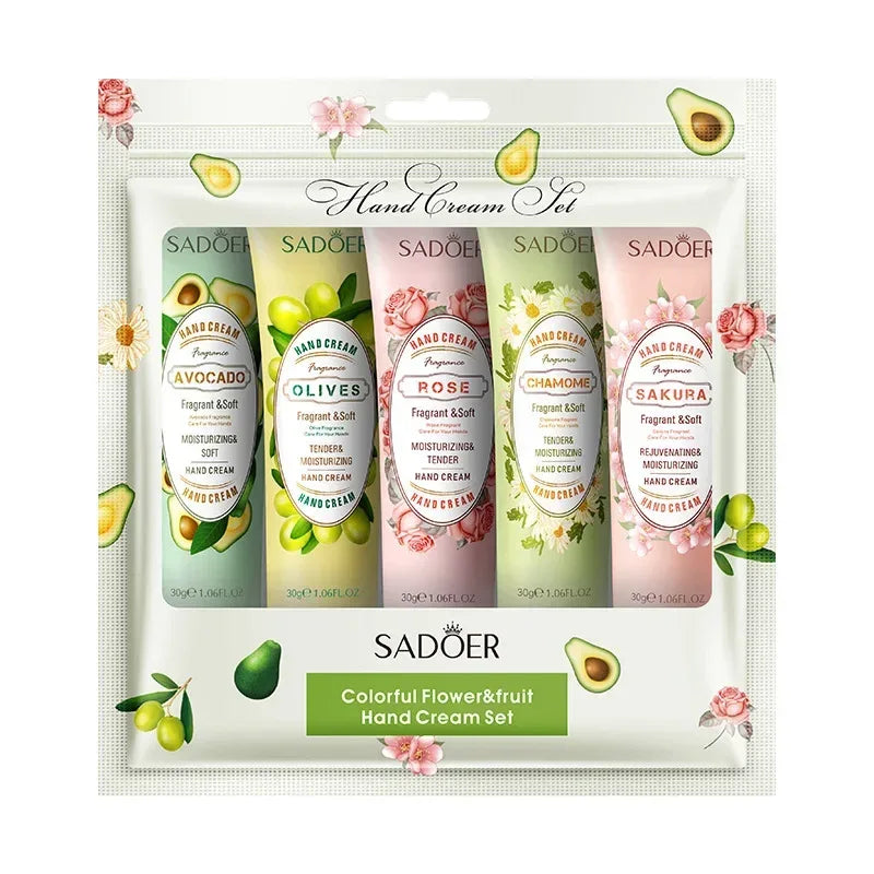 5Pcs/set Fruit Plant Fragrance Hand Cream Sets Moisturizing Repair Anti Dry Hand Lotion Sets Hands Skin Care Products.