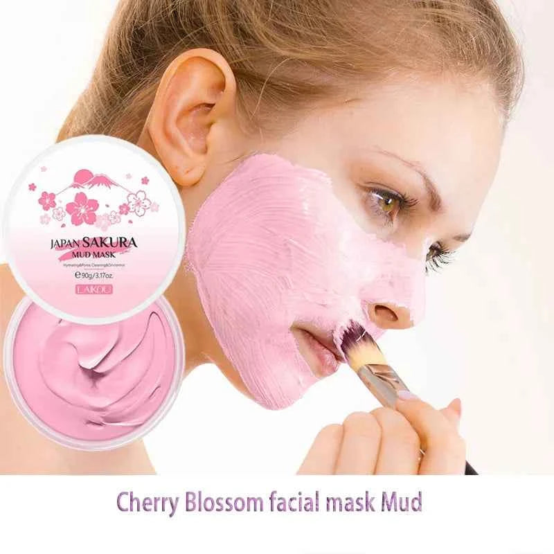 Laikou Sakura Mud Mask Deep Cleansing Oil Control Balance Antioxidan Shrink Pores Remove Blackheads Refreshing Facial Mask90/25g