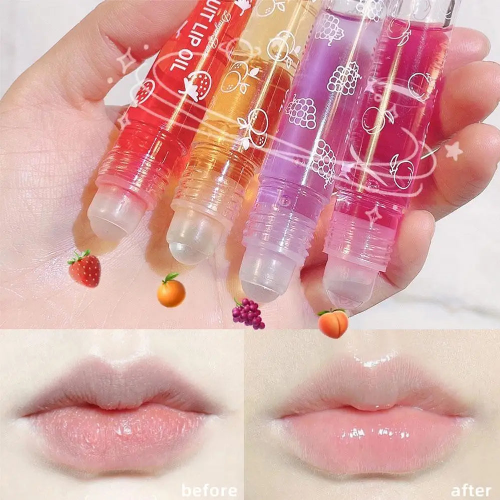 6 Colors Roll-on Fruit Essence Lip Balm Lip Oil Lip Moisturizing Mirror Primer Lip Lipstick Hydrating random Gloss Transparent - Beauty Collection Studio