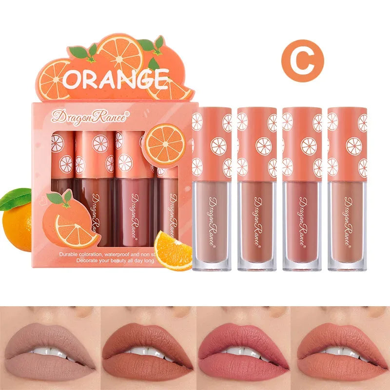 Mini Velvet Matte Lip Gloss Set, 4-Piece Non-Fading, Non-Stick Cup, Long-Lasting Fruit Scented Lip Tint, Smooth and Lightweight - My Vixen Vault