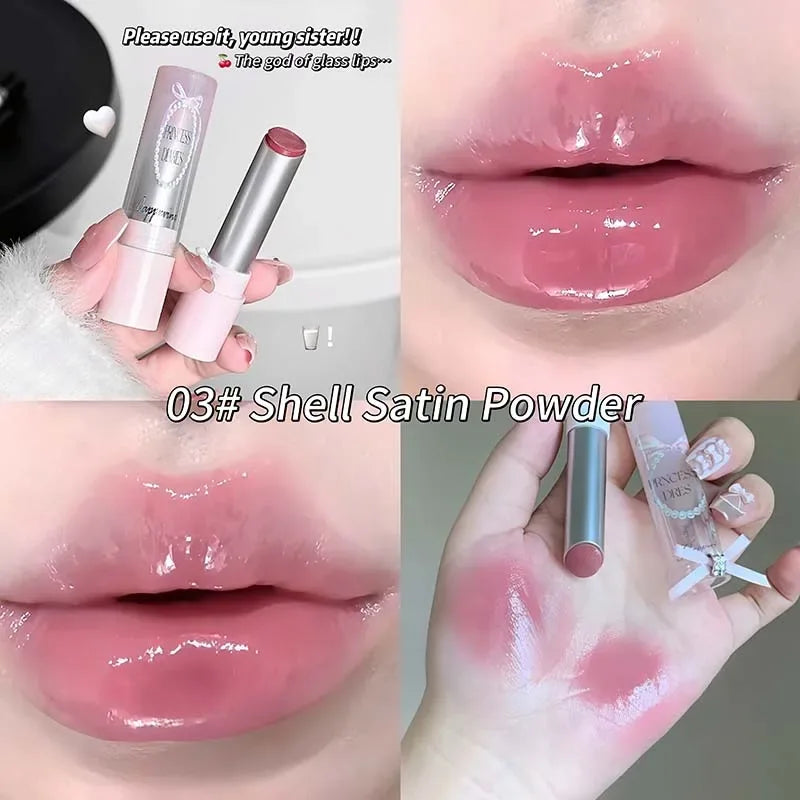 Pink Crystal Mirror Glass Solid Lip Gloss Round Tube Water Light Lipstick Clear Jelly Lip Glaze Nude Brown Moisturizing Lip Tint - My Vixen Vault