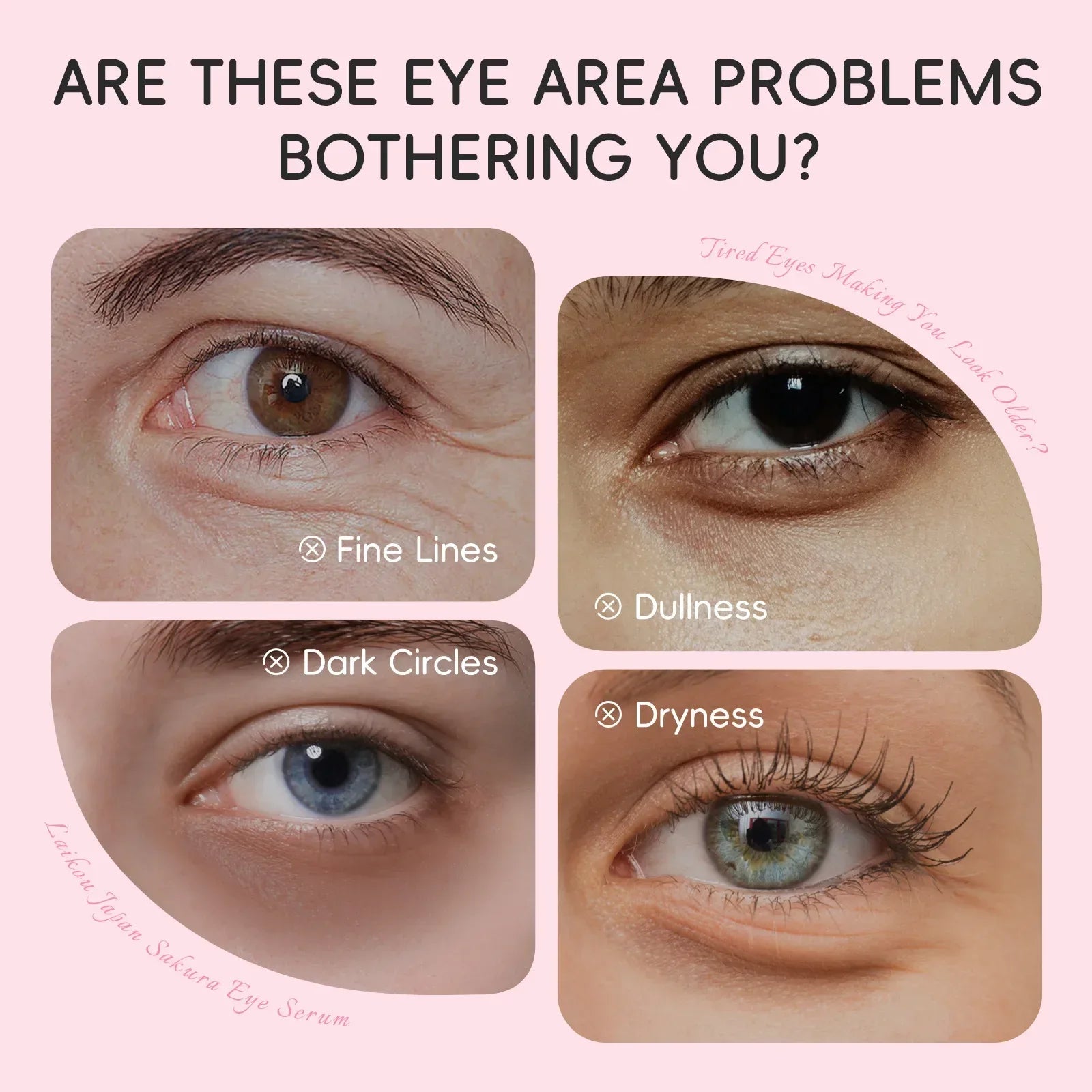 LAIKOU Sakura Eye Serum Roller Massage Hyaluronic Acid Skin Care Eye Bags Cream Moisturizing Dark Circles 15ml - My Vixen Vault