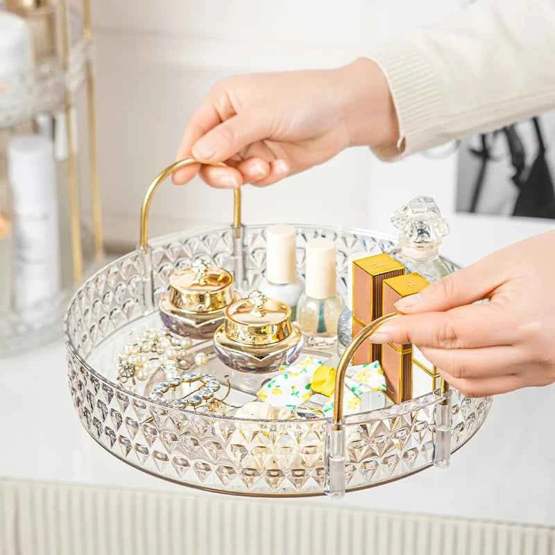 360° Rotating Cosmetic Organizer 3 Tier Transparent Diamond Pattern Cosmetic Rack Bathroom Cosmetic Vanity Organizer Countertop.