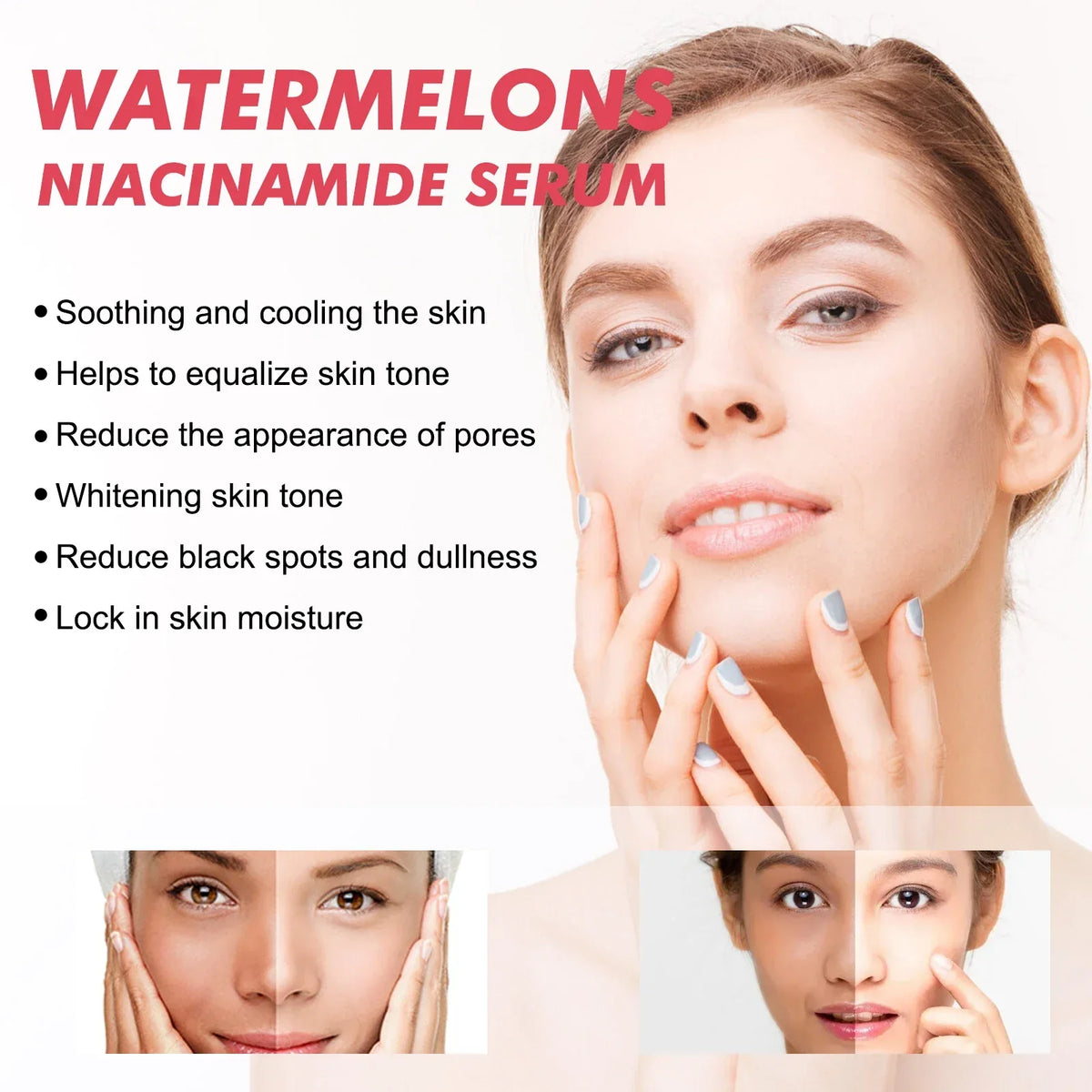 Watermelon Niacinamide Brightening Essence Light Bulb Design W/ Hyaluronic Acid Vitamin E Lightweight Hydrating Face Makeup - My Vixen Vault