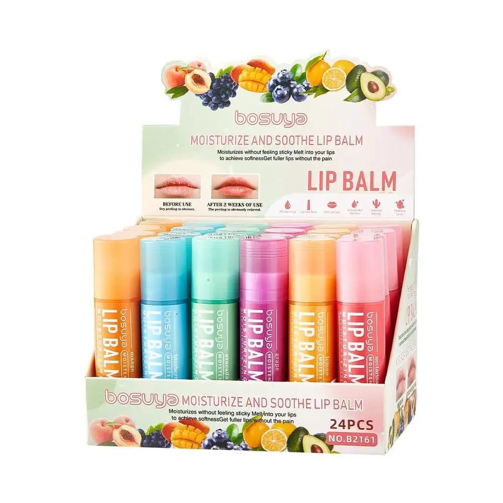 6/24pcs Assorted Fruit Flavor Lip Balm Set - Hydrating, Nourishing & Prevents Chapped Lips - Care for Dry Lips & Fine Lines.