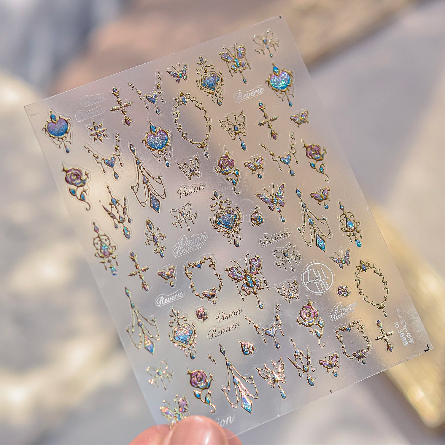 1PCS 5D Picture Frame Style Nail Art Stickers Relief Necklace Gemstone Nail Art Accessories Temperament Girl Stickers