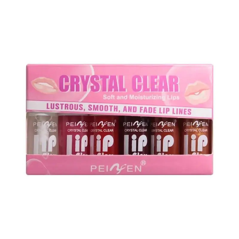 6 Pieces Glass Mirror Lip Gloss Set Hydrating Lightweight Lip Balm Glossy Shimmer Sheer Tint Peach Cherry Pink - Beauty Collection Studio