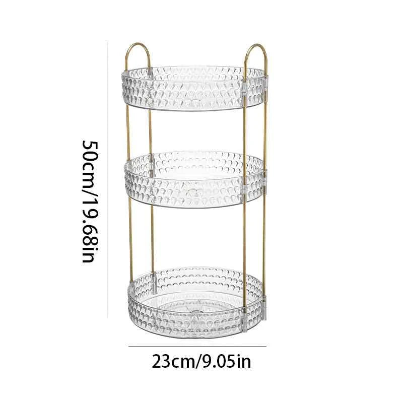 360° Rotating Cosmetic Organizer 3 Tier Transparent Diamond Pattern Cosmetic Rack Bathroom Cosmetic Vanity Organizer Countertop.