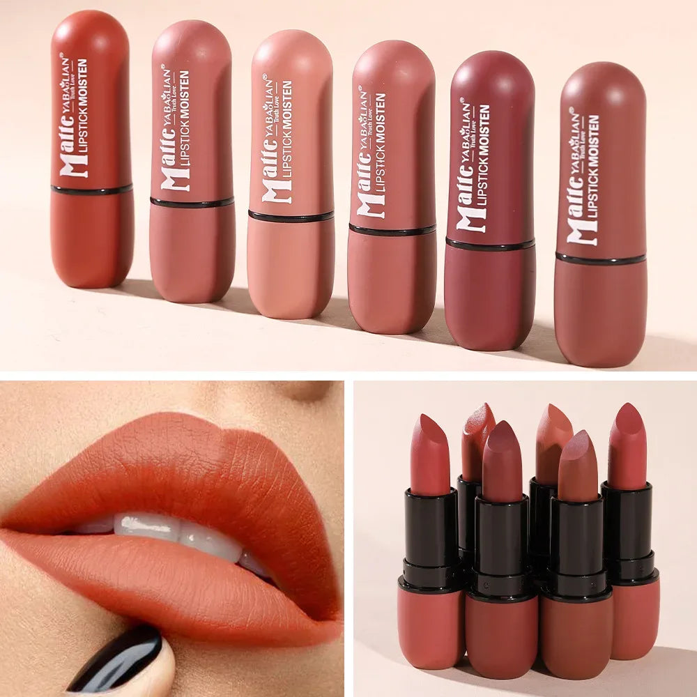 6-Color Matte Lipstick: Velvet Lip Color, Smooth, Waterproof, Long-Lasting Color Lip Makeup - My Vixen Vault