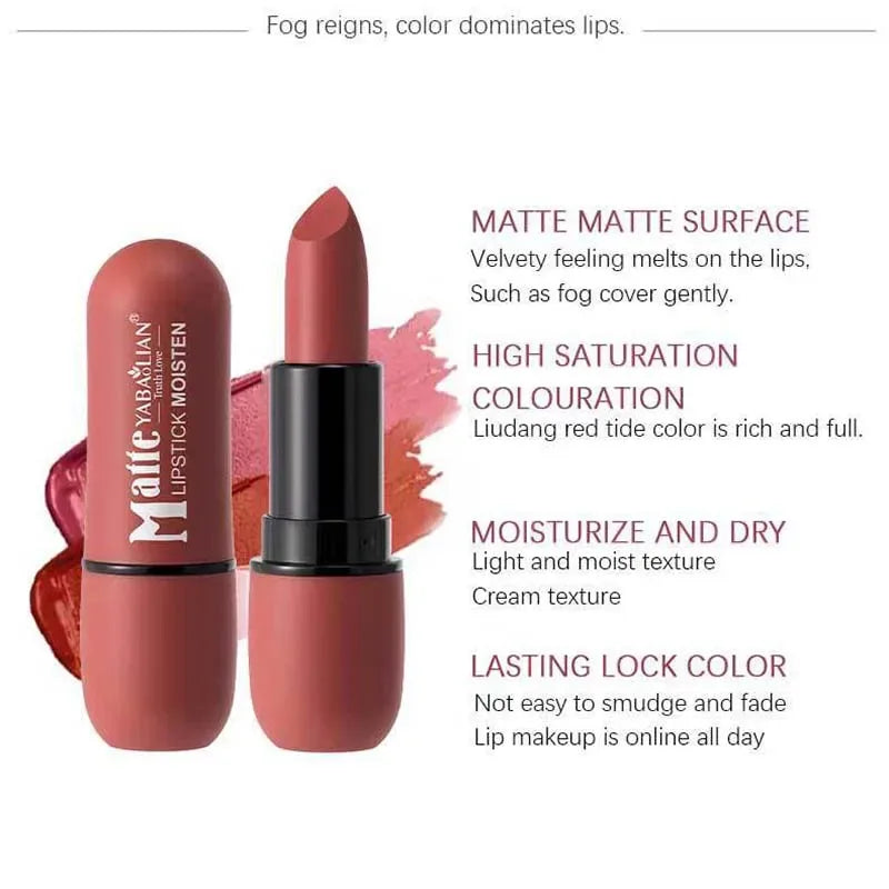 6-Color Matte Lipstick: Velvet Lip Color, Smooth, Waterproof, Long-Lasting Color Lip Makeup - My Vixen Vault
