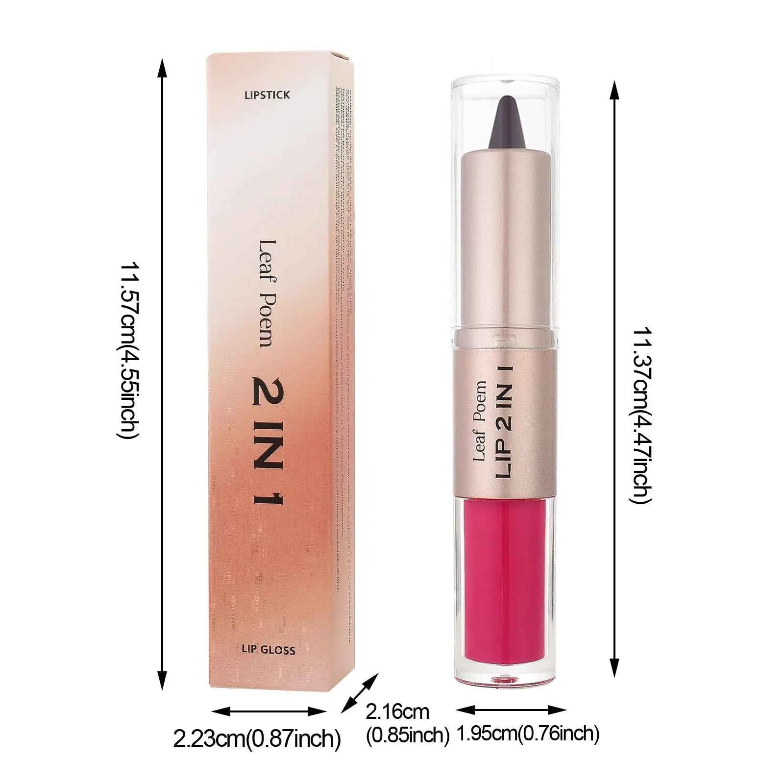 2 IN 1 Nude Brown Pink Mirror Lip Gloss Tapered Gradient Lipliner Contour Pencil Matte Lip Liner Waterproof Sexy Lipstick Makeup.