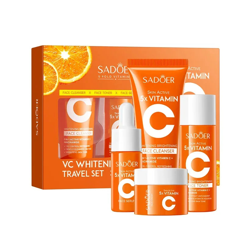 Five-piece vitamin C moisturizing travel skin care set vitamin C facial cleanser toner essence cream portable skin care products.