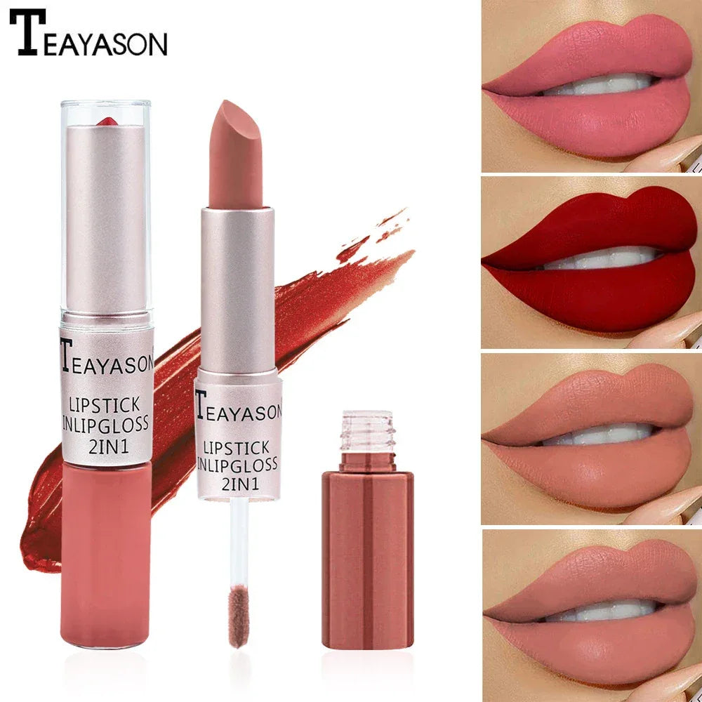 Double-Ended Velvet Matte Lipstick with Long-Lasting Effect, Brightening and Complexion-Enhancing Lipstick Pen for Autumn and Winter, Non-Transfer Matte, Valentine's Day Gift Lipstick - My Vixen Vault