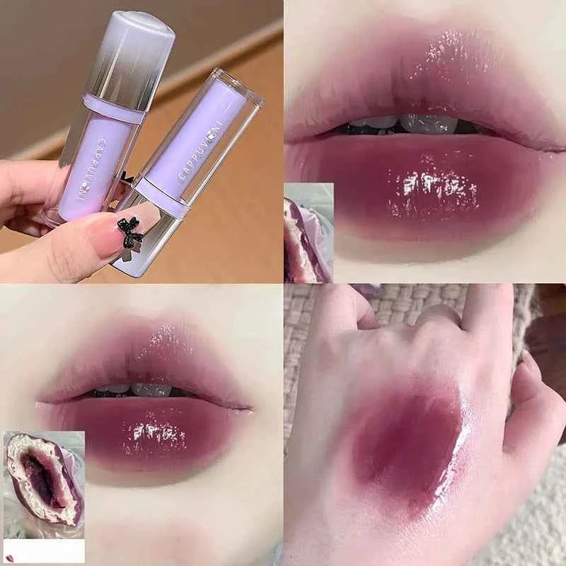 Mirror Lip Glaze Moisturizing Waterproof Forming Quickly Grape Purple Water Light Lip Gloss Non-Sticky Red Jelly Lipstick Makeup.