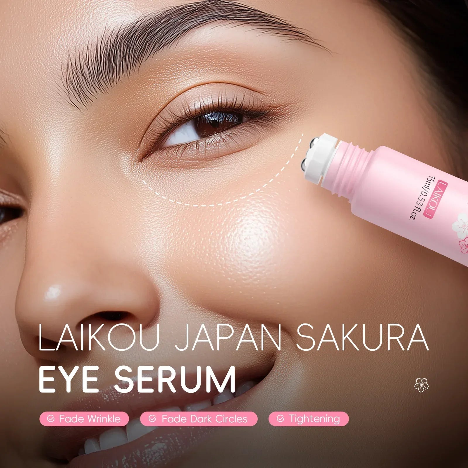 LAIKOU Sakura Eye Serum Roller Massage Hyaluronic Acid Skin Care Eye Bags Cream Moisturizing Dark Circles 15ml - My Vixen Vault